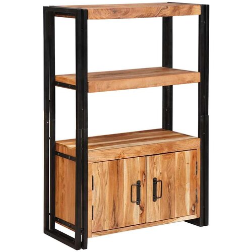 vidaXL Knjižna omara z vrati Rjava Trden akacijev les in kovina Cene