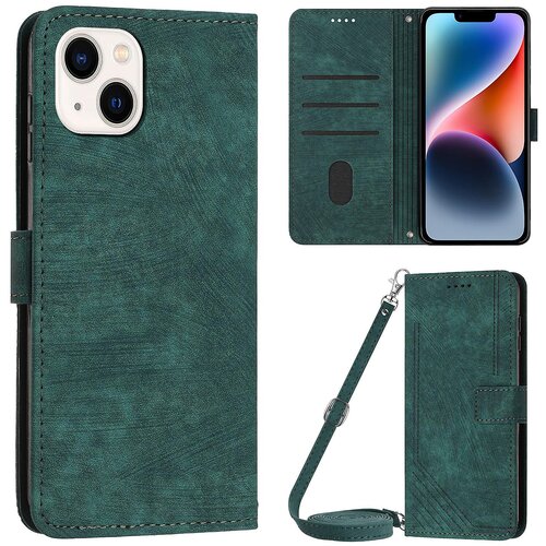 INORCO Za iPhone 14/13 6,1-palčni PU usnjeni ovitek za telefon s stojalom in vtisnjenimi črtami na dotik kože ovitek denarnice, (22036960) Slike