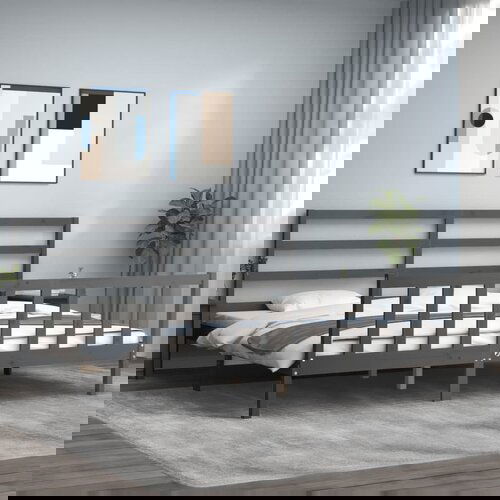 VidaXL Okvir za krevet s uzglavljem sivi 200 x 200 cm od masivnog drva Slike