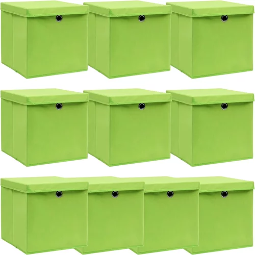 vidaXL škatle za shranjevanje s pokrovi x 10 zelene 32x32x32 cm blago