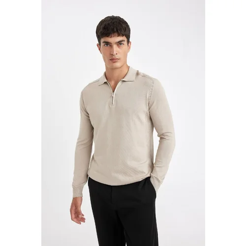 Defacto Men's Beige Standard Fit Regular Cut Stand Collar Half Zipper Knitwear Sweater