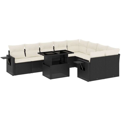 VidaXL 10-dijelni set vrtnih sofa s jastucima crni od poliratana Slike