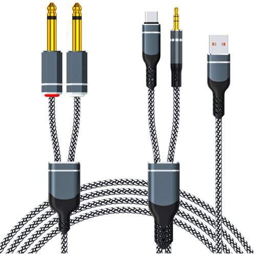INF Črno-beli pleteni avdio kabel USB-C do 3,5mm z 6,35mm razdelilnikom 5 m, (5000296217) Slike