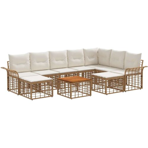  Set vanjskih sofa 10 pcs Prirodna i krema bijela Poliester - Prirodna i kremasto bijela sa stolom Cene