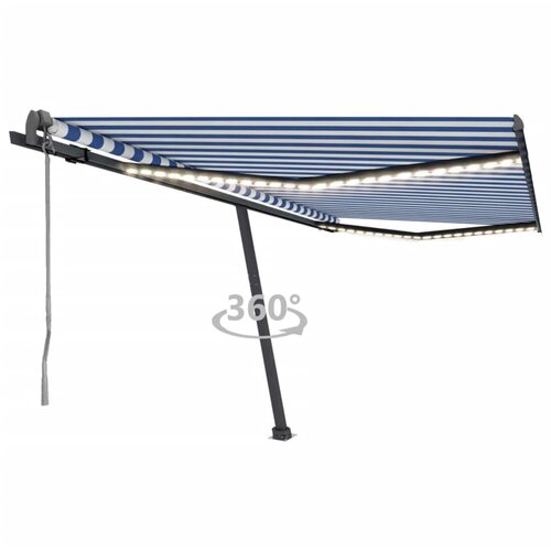 vidaXL avtomatska tenda led + senzor 450x300 cm modra in bela Cene