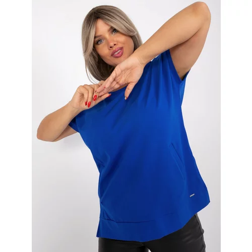 Fashion Hunters Cobalt blue blouse plus sizes with short sleeves