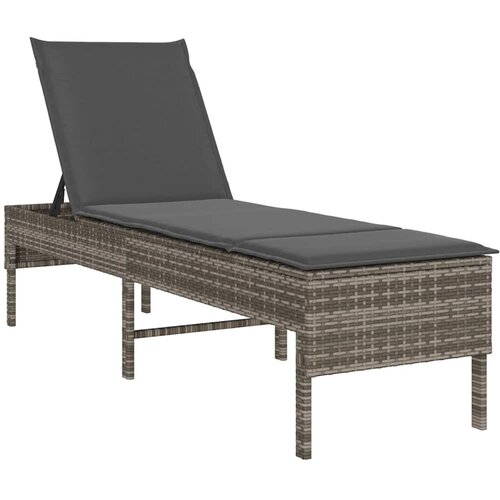vidaXL Ležalnik z blazino siv 55x200x44 cm poli ratan, (5000296589) Cene