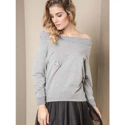 Premium Blouse MI... MI with ribbing in thick fabric grey