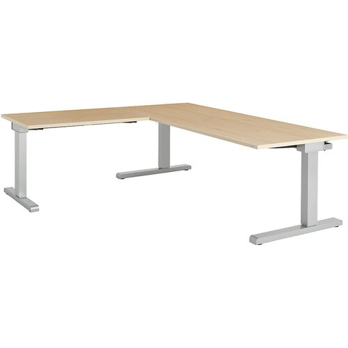 mauser Pisalna miza, s priključkom, ŠxG 1800 x 800 mm, kotni element na levi strani (širina 1000 mm), plošča imitacija javorja, ogrodje aluminijasto s Cene