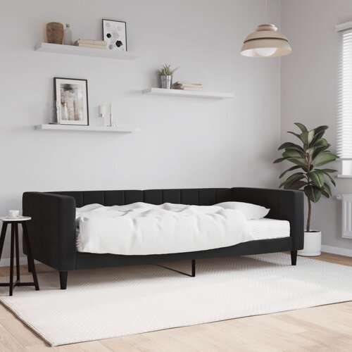 VidaXL Dnevna postelja z vzmetnico črna 90x200 cm žamet Slike