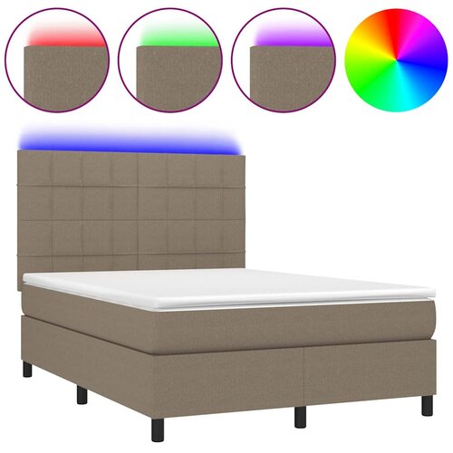  box spring s madracem LED smeđesivi 140x190 cm tkanina Slike