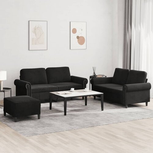 vidaXL Sedežna garnitura 3-delna z blazinami črn žamet Cene