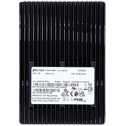 Micron SSD 7450 PRO 1.92TB U.3 (15mm) NVMe PCI 4.0 MTFDKCC1T9TFR-1BC1ZABYYR (DWPD 1) Cijene