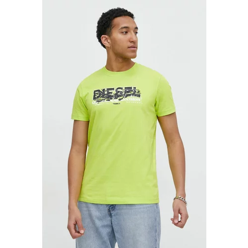Diesel Pamučna majica za muškarce, boja: zelena, s tiskom