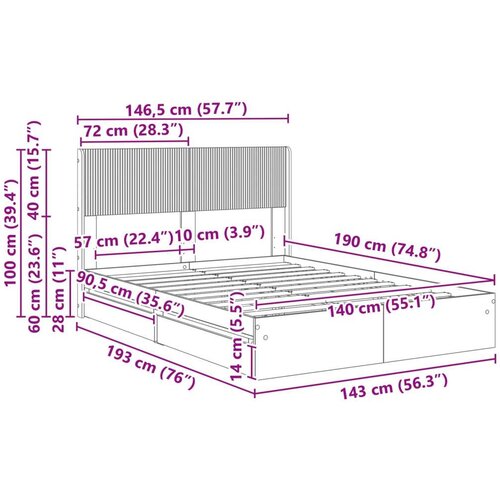  Okvir za krevet s pohranom i uzglavljem Bijela - Bijela 140 x 190 cm Slike