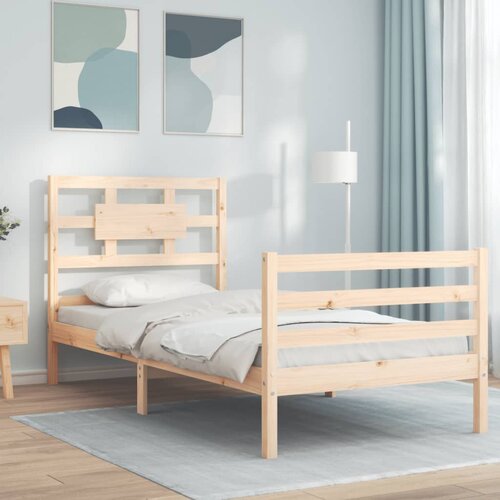 vidaXL Posteljni okvir z vzglavjem 90x200 cm trden les Cene