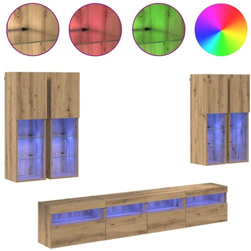  Set Zidnog TV Ormara s LED Osvjetljenjem 7 pcs hrast artisan Slike