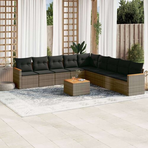  10-dijelni set vrtnih sofa od poliratana s jastucima sivi Slike