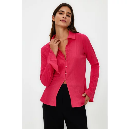 Trendyol Fuchsia Fitted Textured Woven Shirt