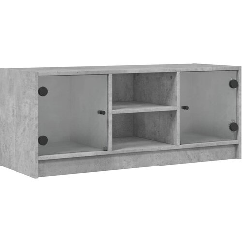 Maison Chic TV omarica - TV stojalo - Televizijska omarica s steklenimi vrati betonsko siva 102x37x42 cm, (21700981) Slike