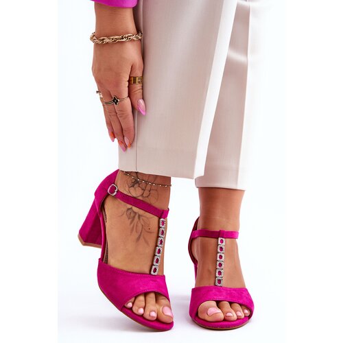 S. BARSKI Women's Suede Sandals On Heel Fuchsia Florines Cene