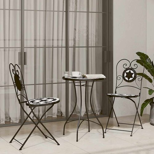 Bistro set s mozaikom crno-bijeli od željeza i keramike Cijene
