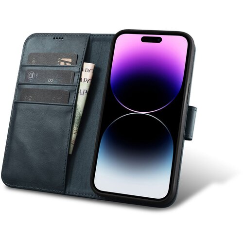 ICARER 2v1 usnjena preklopna torbica za iPhone 14 Pro Max Anti-RFID Oil Wax Wallet Case modra, (21521938) Cene