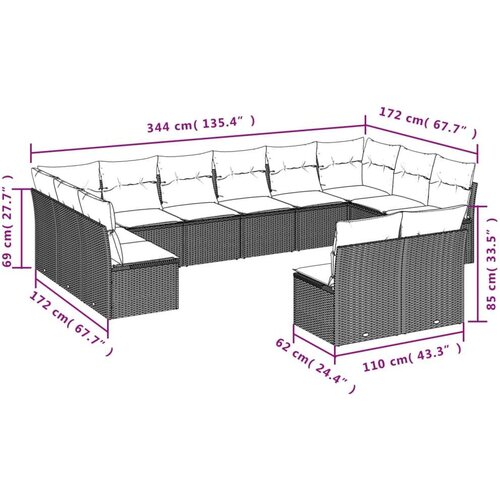 VidaXL 12-dijelni set vrtnih sofa od poliratana s jastucima crni Slike