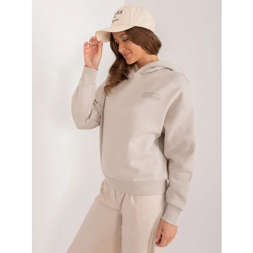 Fashion Hunters Light beige women's loose hooded sweatshirt SUBLEVEL