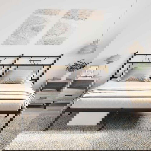  Posteljni okvir brez vzmetnice hrast 150x200 cm inženirski les, (21829159) Slike