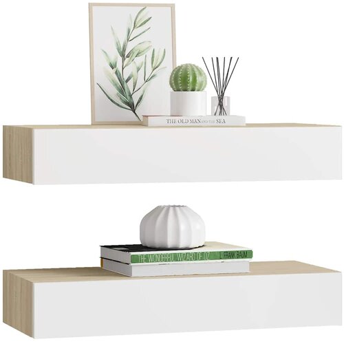  Zidne police s ladicama 2 kom. hrast i bijela 60x23,5x10 cm MDF Slike