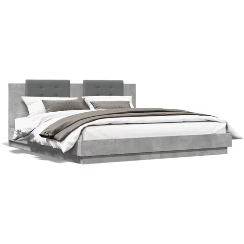  Okvir kreveta s uzglavljem LED siva boja betona 180 x 200 cm