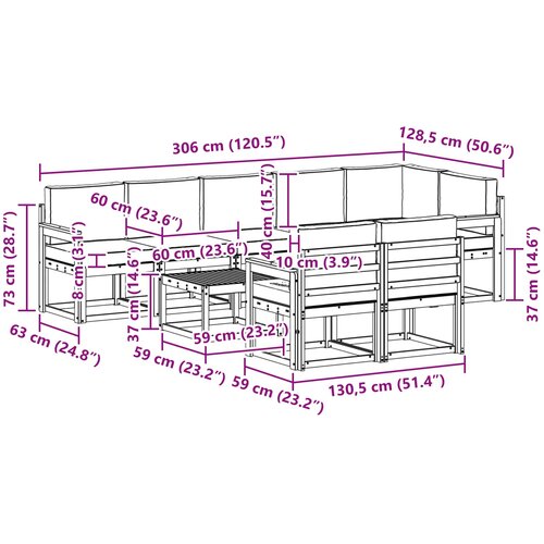  Set vanjskih sofa s jastukom 9 pcs Bijela i bež Poliester Slike