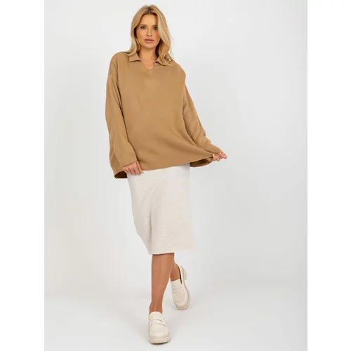 Fashion Hunters RUE PARIS ladies camel oversize sweater with collar