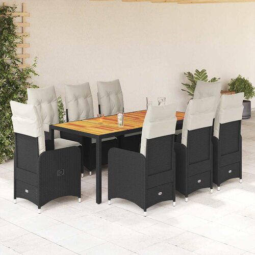  9-dijelni vrtni bistro set od poliratana s jastucima crni Crna 190 x 90 x 75 cm Cijene