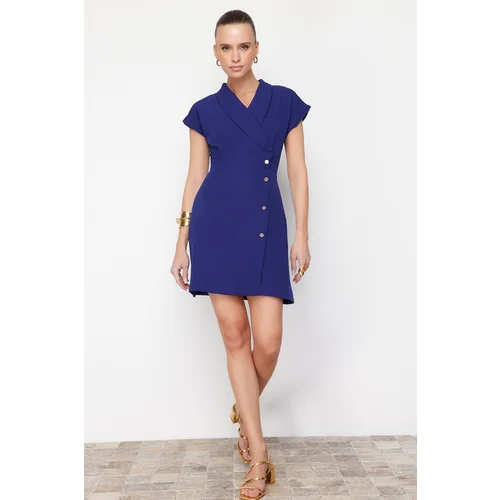 Trendyol Indigo Double Breasted Form Button Detail Mini Woven Dress