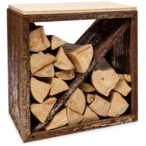 Blumfeldt Kindlewood S Rust, stalak za drvo, klupa, 57 × 56 × 36 cm, bambus, cink