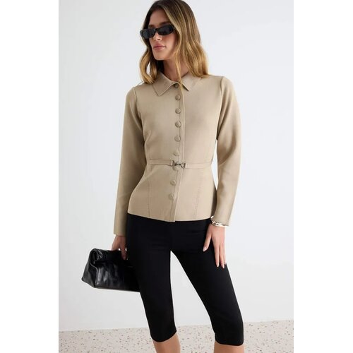 TRENDYOLMILLA Trendyol ženski duks Milla Mink Belted Polo Collar Knitwear Cardigan Twoaw26Hi00131 Cene