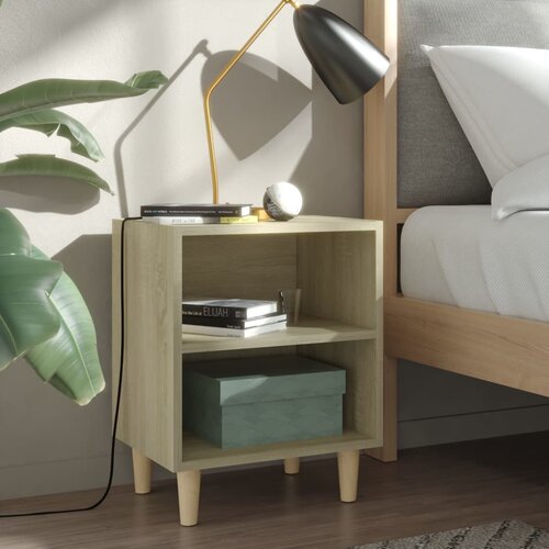 The Living Store Nočna omarica z lesenimi nogami sonoma hrast 40x30x50 cm - Nočna Omarica, (21432281) Slike