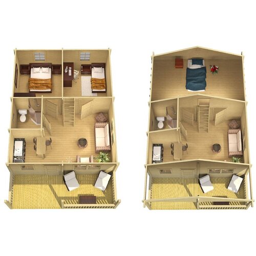 Male kuće Drvena kuća TOLEDO D with Sleeping Loft 595 &amp;times; 747 cm sa &amp;scaron;indrom Slike