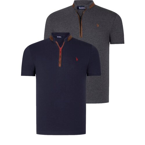 Dewberry DUAL SET T8571 ZIPPERED MENS T-SHIRT-ANTHRACITE-LACQUER BLUE Cene