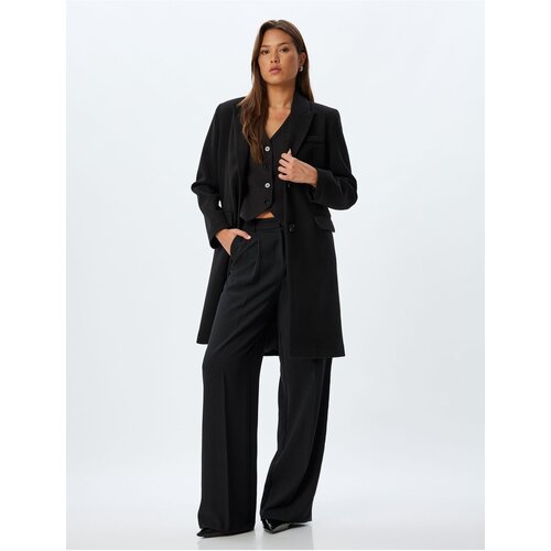 Koton Long Double Breasted Cashmere Coat with Reverse Collar and Buttoned Pockets Slike
