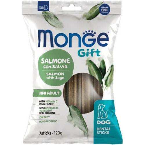 Monge gift mini dog dental salmon - dental &amp;scaron;tapići sa lososom i žalfijom (120g) Slike