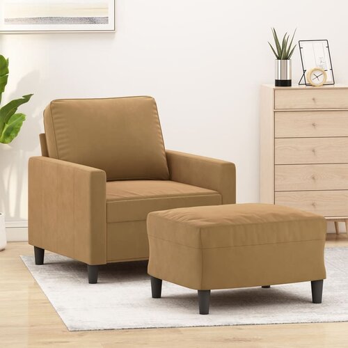  The Living Store Fotelj s stolčkom za noge rjav 60 cm žamet - Kavč S Stolčkom Za Noge, (21485074) Slike