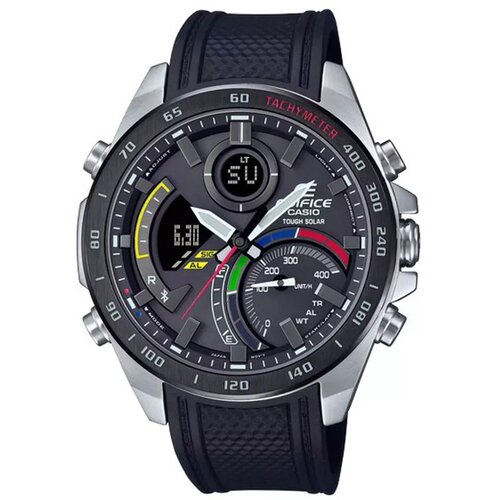Casio Muški edifice crni srebrni analogno digitalni sportski ručni sat sa crnim silikonskim kaišem ( ecb-900mp-1aef ) Cene