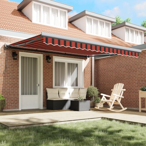 vidaXL Ročna retraktibilna tenda z LED v rumeni in oranžni 400x350 cm Cene
