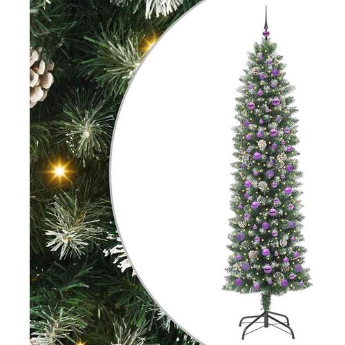 VidaXL Umjetno vitko božićno drvce s stalakom Zelena i bijela 240 cm Slike