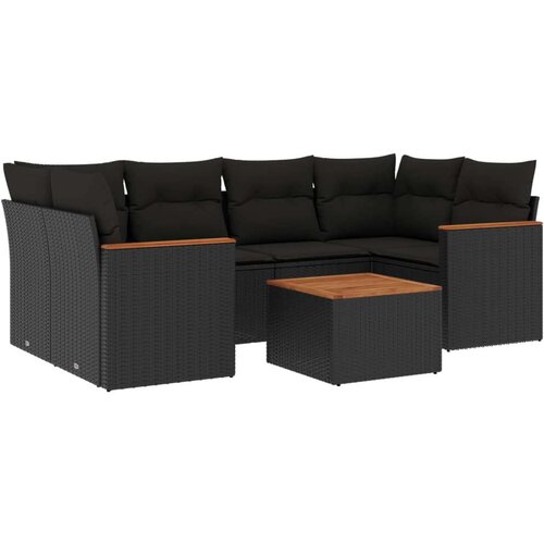  7-dijelni set vrtnih sofa od poliratana s jastucima crni Slike