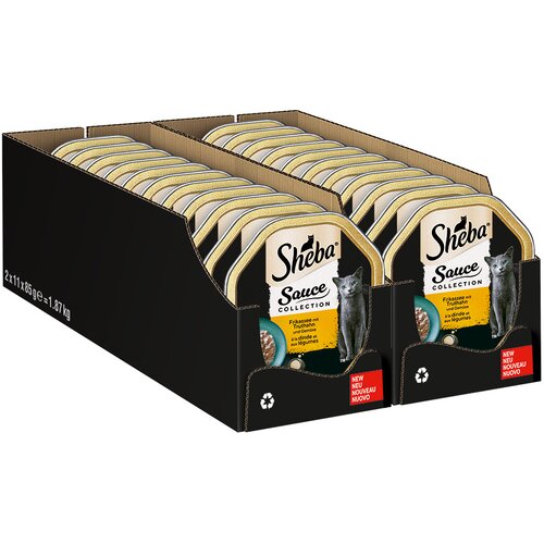 MEGA pakiranje Sheba pladnji 44 x 85 g - Frikas&eacute; s puranom in zelenjavo Cijene