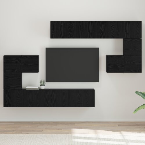 vidaXL Komplet TV omaric s shranjevanjem z vrati 8 pcs Črni hrast Cene